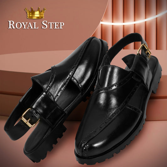 Punching Peshawari Black - Premium sandal & slippers from royalstepshops - Just Rs.8400! Shop now at ROYAL STEP